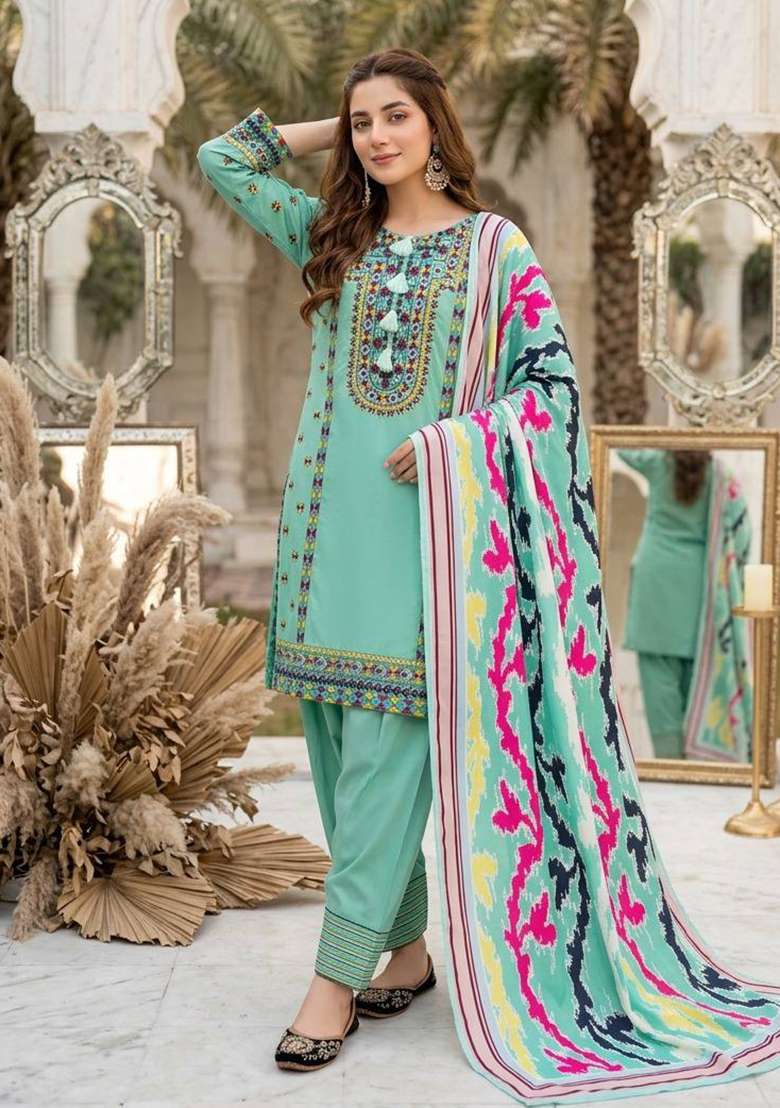 Sky Rama Embroidered Silk Salwar Suit - Indya