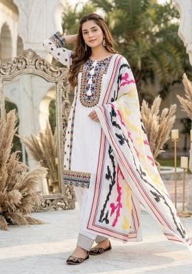 White Embroidered Silk Salwar Suit