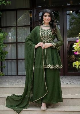 Green Embroidered Silk Salwar Suit