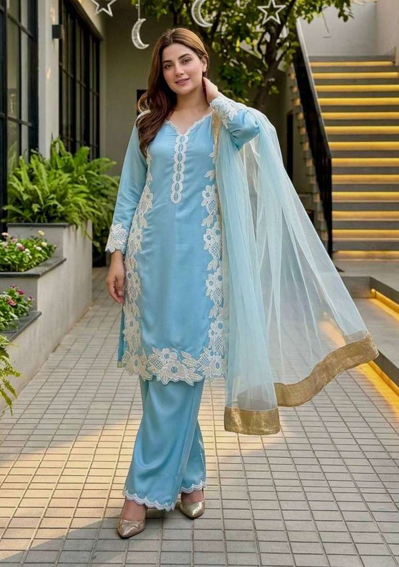 Rama Embroidered Silk Palazzo Set - Indya