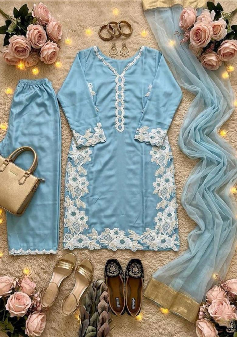 Rama Embroidered Silk Palazzo Set - Indya