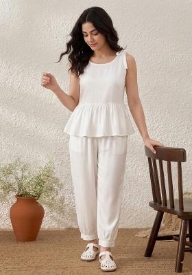 White Plain Rayon Kurta Set