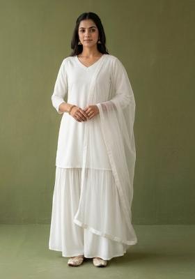 White Plain Rayon Kurta Set