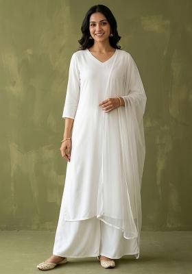 White Plain Rayon Kurta Set