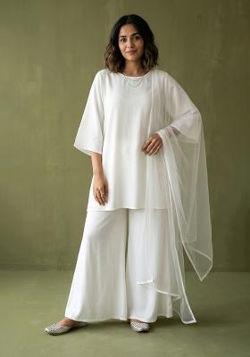 White Plain Rayon Kurta Set