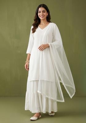 White Plain Rayon Kurta Set