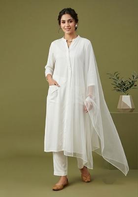 White Plain Rayon Kurta Set