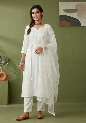 White Plain Rayon Kurta Set