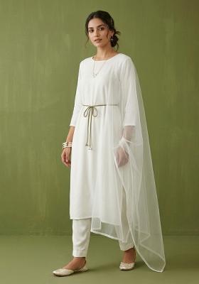 White Plain Rayon Kurta Set