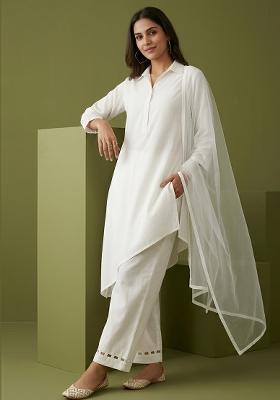 White Plain Rayon Kurta Set