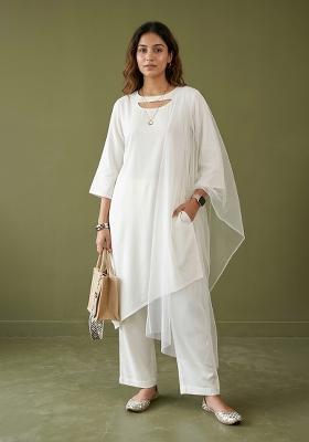 White Plain Rayon Kurta Set
