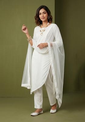 White Plain Rayon Kurta Set