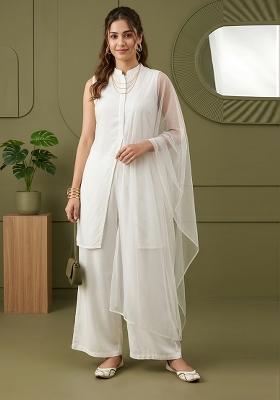 White Plain Rayon Kurta Set