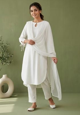 White Plain Rayon Kurta Set