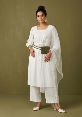 White Plain Rayon Kurta Set