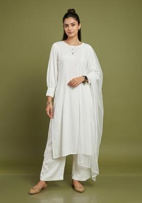White Plain Rayon Kurta Set