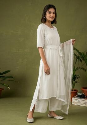 White Plain Rayon Kurta Set