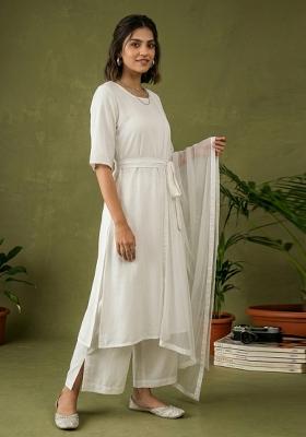 White Plain Rayon Kurta Set