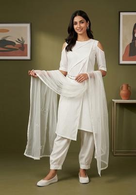 White Plain Rayon Kurta Set