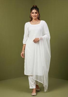 White Plain Rayon Kurta Set