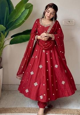 Red Embroidered Silk Salwar Kameez