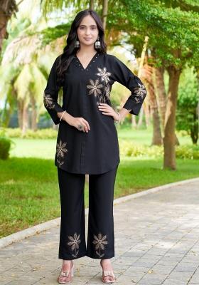 Black Embroidered Rayon Salwar Kameez