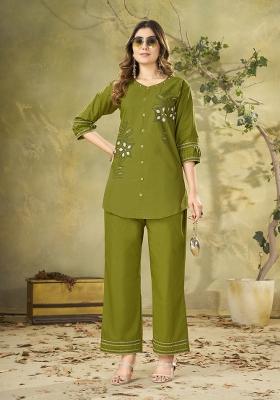 Green Embroidered Cotton Salwar Kameez