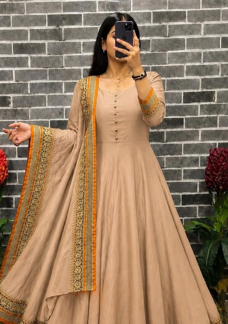 Cream Woven Design Silk Kurta With Dupatta - Indya
