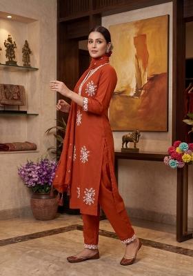Orange Embroidered Silk Salwar Kameez