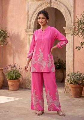 Pink Printed Rayon Salwar Kameez