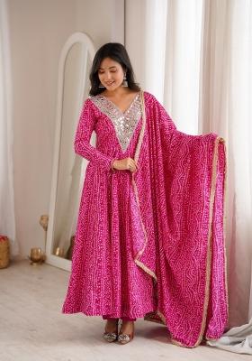 Rani Pink Embroidered Rayon Salwar Kameez