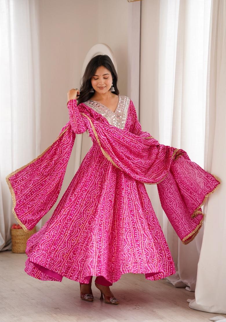 Rani Pink Embroidered Rayon Salwar Kameez - Indya