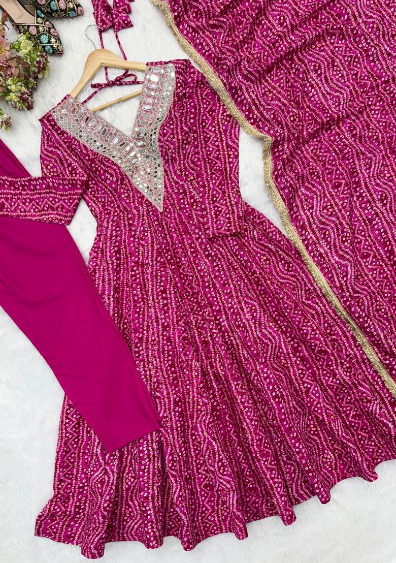 Rani Pink Embroidered Rayon Salwar Kameez - Indya