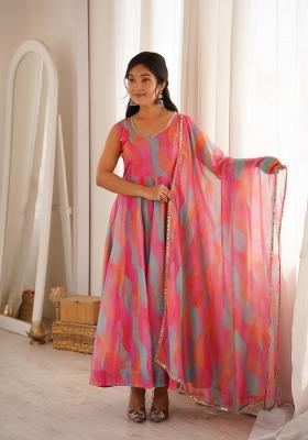 Pink Woven Design Organza Salwar Kameez