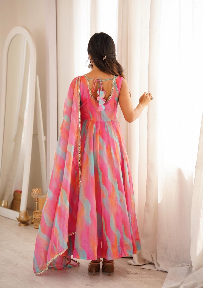 Pink Woven Design Organza Salwar Kameez - Indya