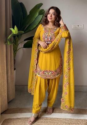 Yellow Embroidered Georgette Salwar Kameez