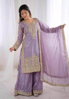 Lavender Embroidered Silk Salwar Kameez