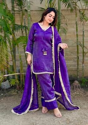 Royal Blue Woven Design Silk Salwar Kameez