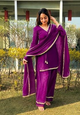 Wine Woven Design Silk Salwar Kameez