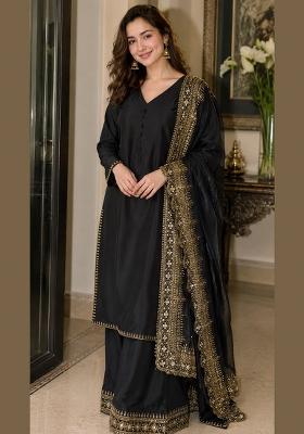 Black Embroidered Silk Salwar Kameez