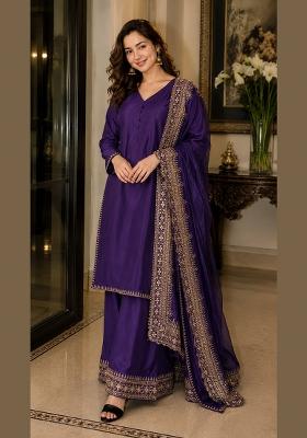 Royal Blue Embroidered Silk Salwar Kameez
