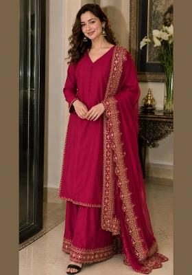 Rani Pink Embroidered Silk Salwar Kameez