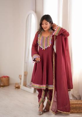 Red Embroidered Silk Salwar Kameez