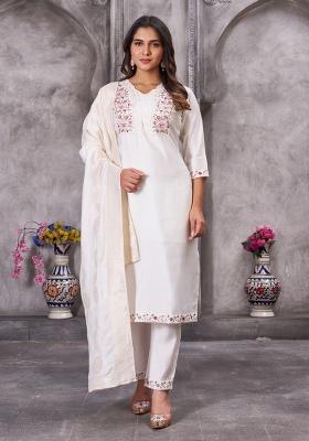 White Embroidered Silk Salwar Kameez