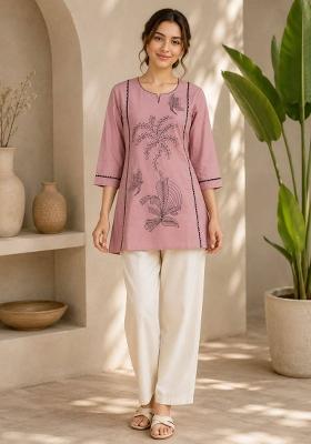 Light Pink Embroidered Cotton Salwar Kameez