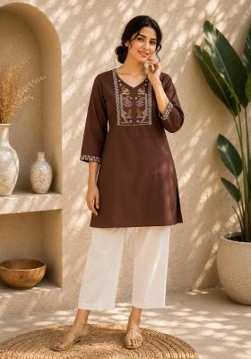 Chocolate Embroidered Cotton Salwar Kameez