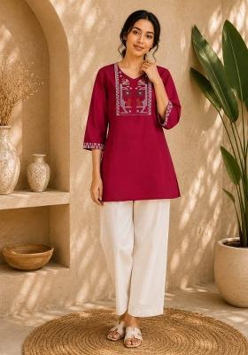 Rani Pink Embroidered Cotton Salwar Kameez