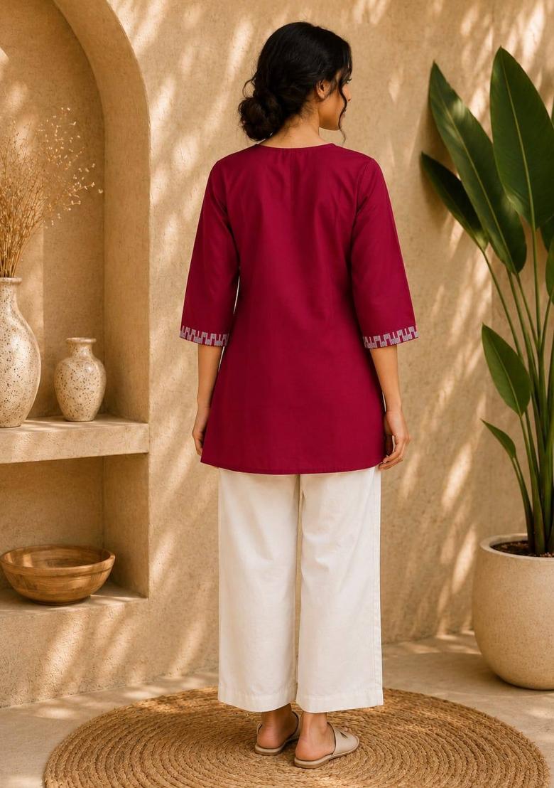 Rani Pink Embroidered Cotton Salwar Kameez - Indya