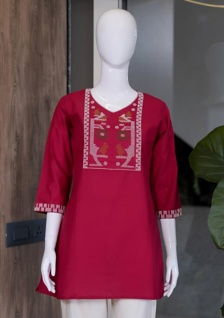 Rani Pink Embroidered Cotton Salwar Kameez - Indya
