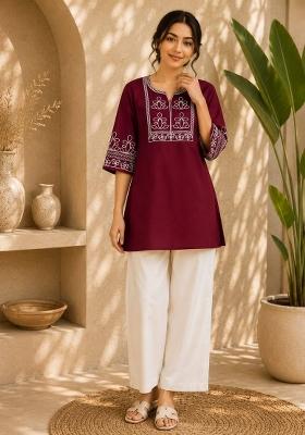 Red Embroidered Cotton Salwar Kameez